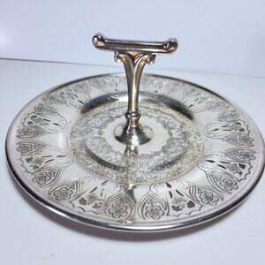 Vintage Viking Plate Handled Tray Dish Cut Out Design EP Copper 7 Inches